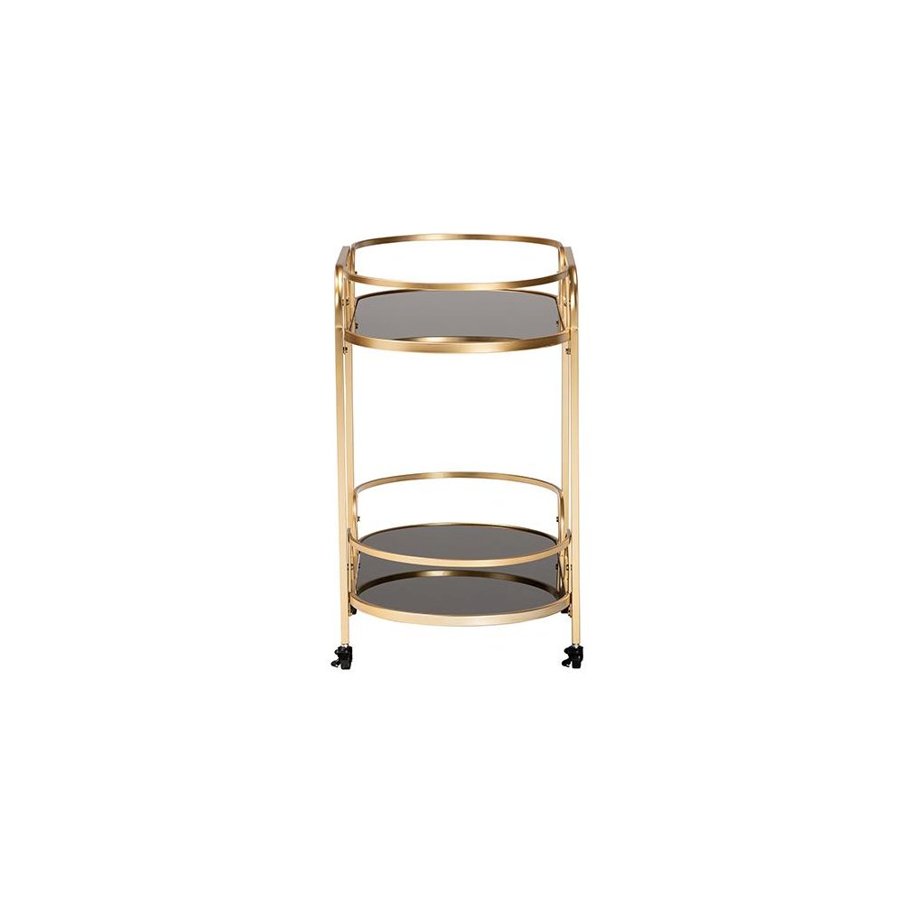 Glam and Luxe Gold Metal and Tempered Glass 2-Tier Wine Cart. Picture 3