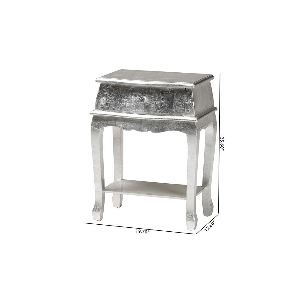 Baxton Studio Harriet Classic and Traditional Silver Finished Wood 1-Drawer Nightstand. Picture 10