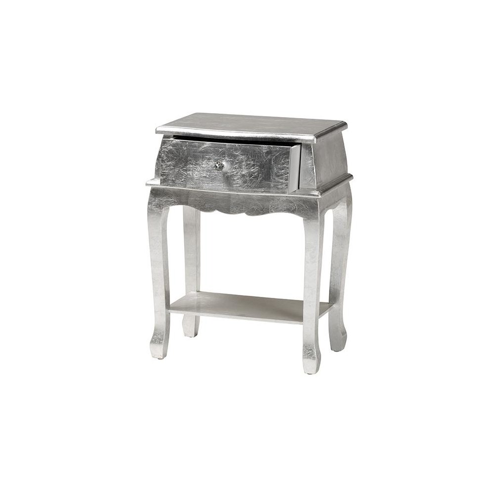 Baxton Studio Harriet Classic and Traditional Silver Finished Wood 1-Drawer Nightstand. Picture 2