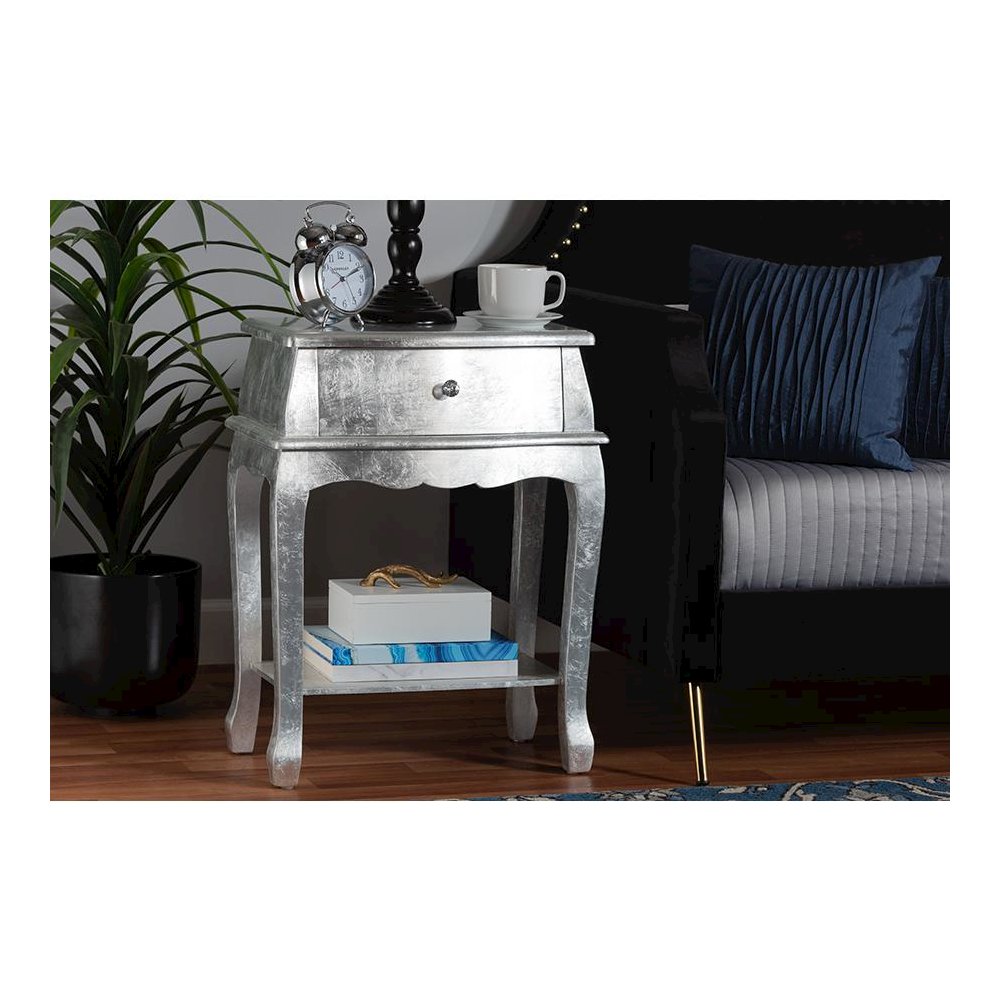 Baxton Studio Harriet Classic and Traditional Silver Finished Wood 1-Drawer Nightstand. Picture 8