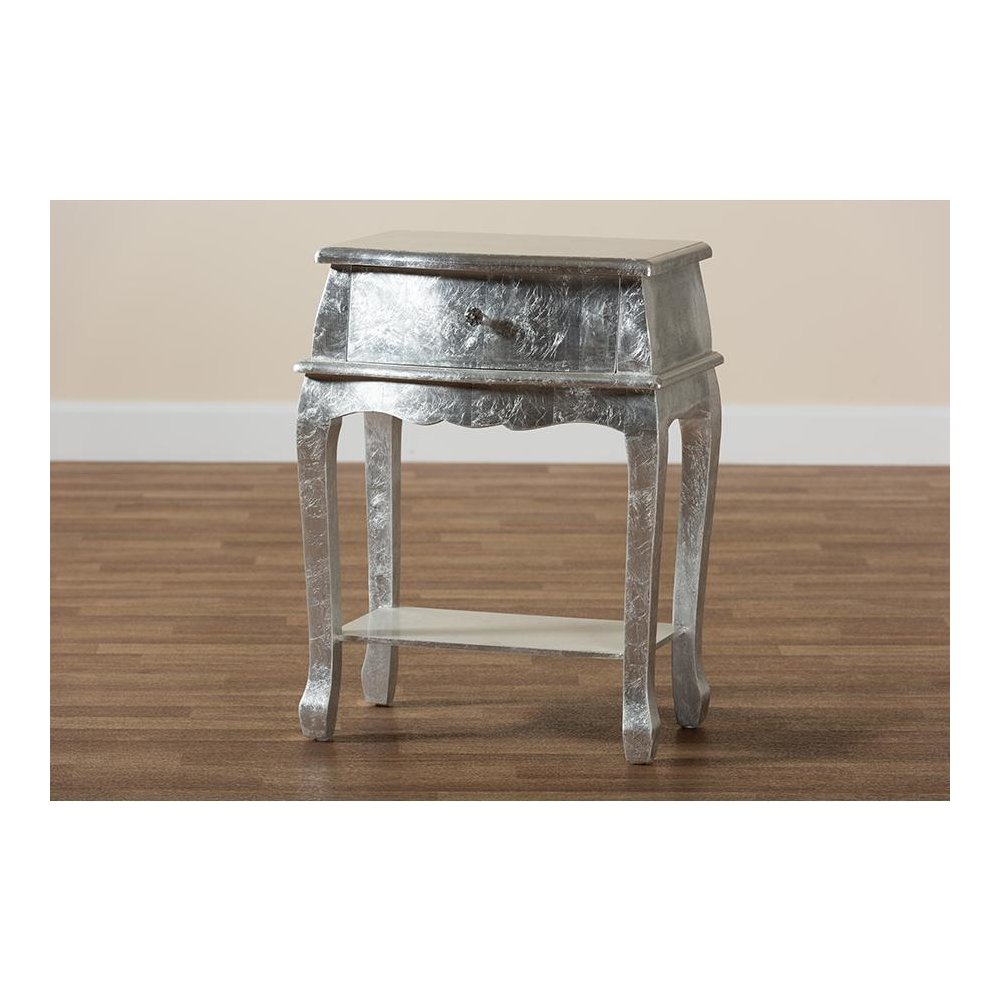 Baxton Studio Harriet Classic and Traditional Silver Finished Wood 1-Drawer Nightstand. Picture 9