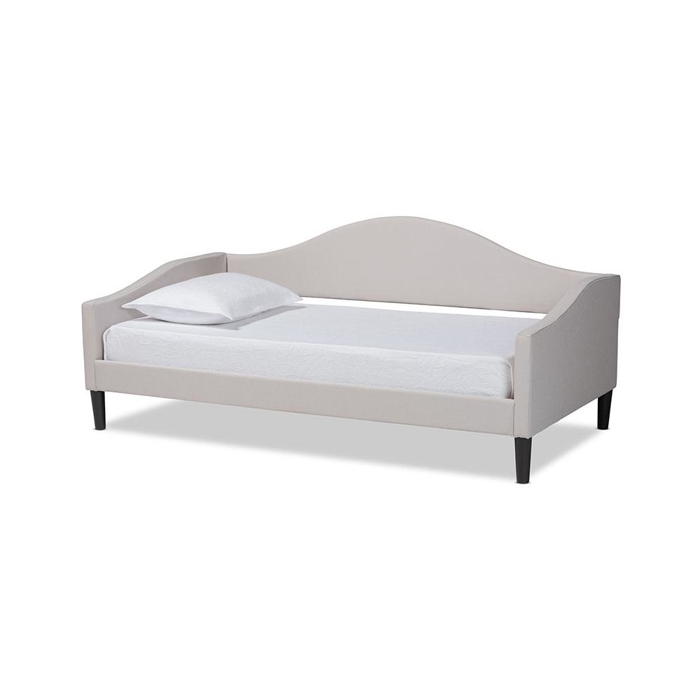 Beige Fabric Upholstered and Dark Brown Finished Wood Full Size Daybed. Picture 1