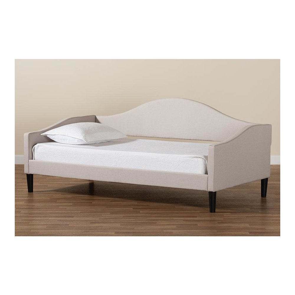 Beige Fabric Upholstered and Dark Brown Finished Wood Full Size Daybed. Picture 8