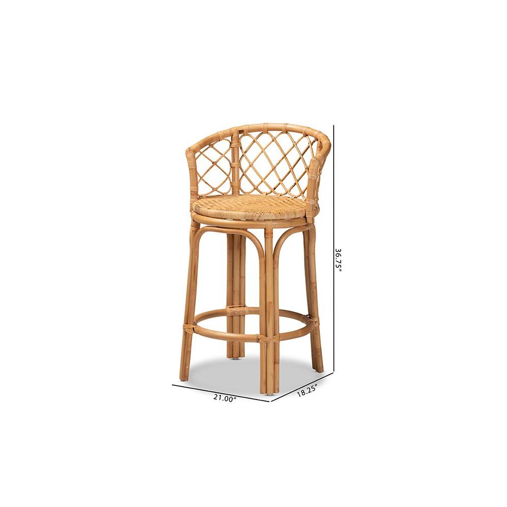 bali & pari Orchard Modern Bohemian Natural Brown Rattan Counter Stool. Picture 10