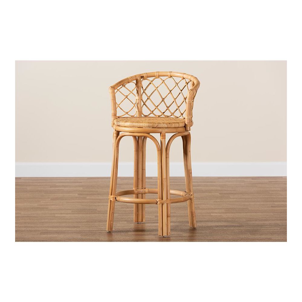bali & pari Orchard Modern Bohemian Natural Brown Rattan Counter Stool. Picture 9