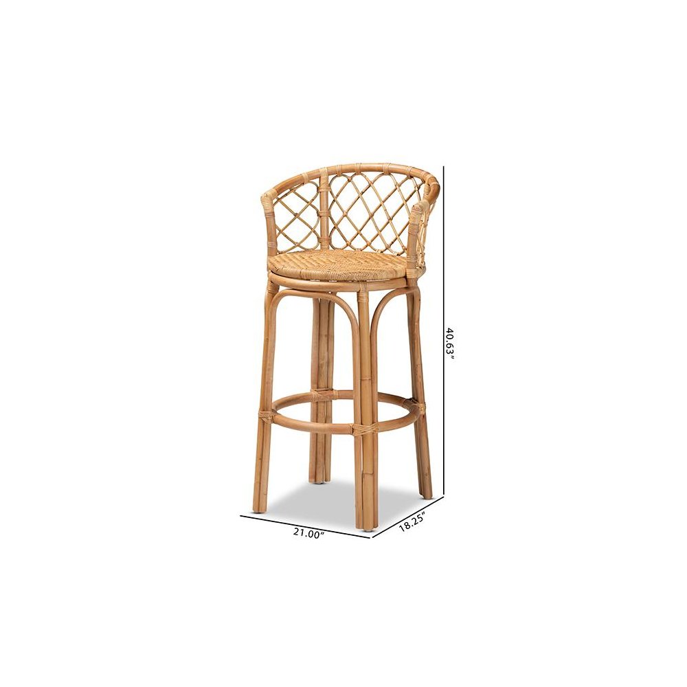 bali & pari Orchard Modern Bohemian Natural Brown Rattan Bar Stool. Picture 10