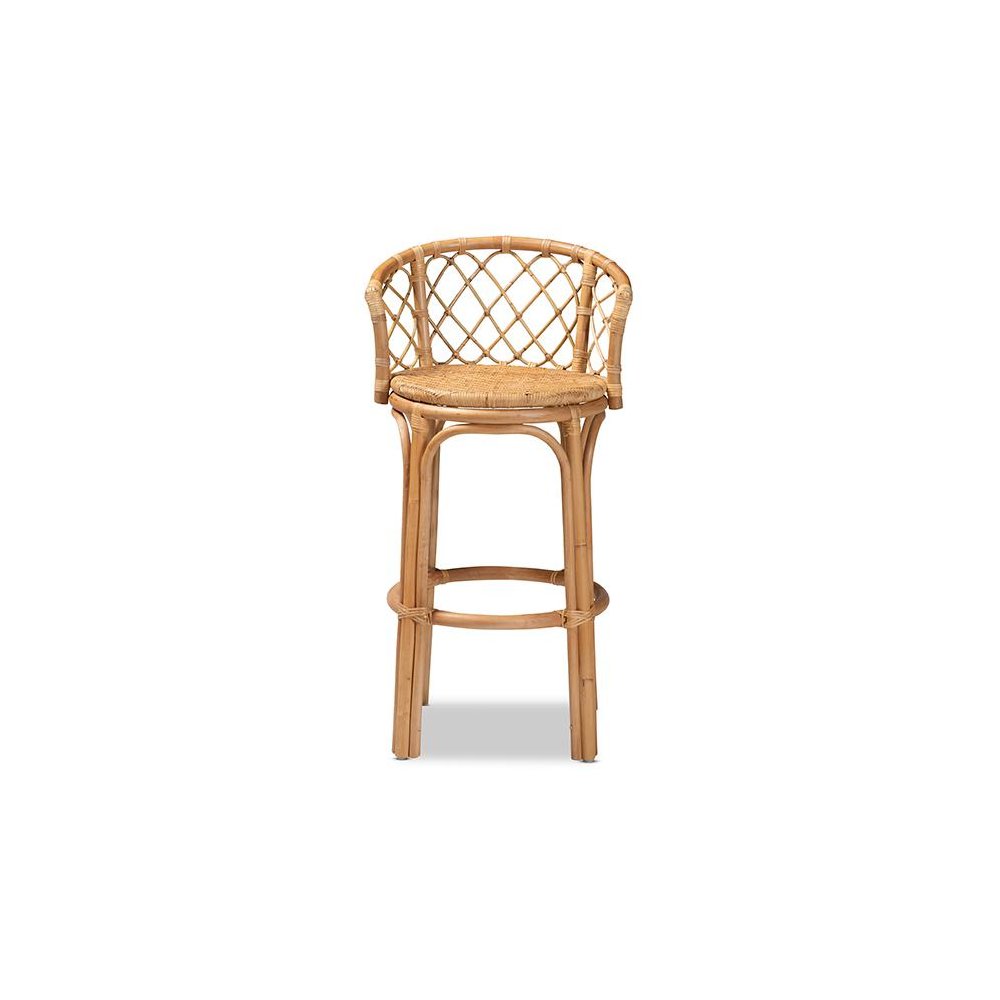bali & pari Orchard Modern Bohemian Natural Brown Rattan Bar Stool. Picture 2