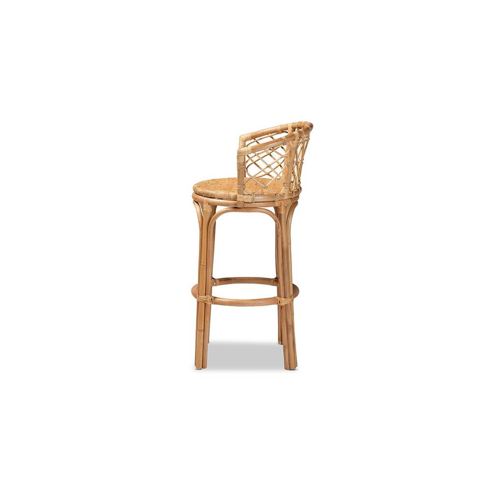 bali & pari Orchard Modern Bohemian Natural Brown Rattan Bar Stool. Picture 3