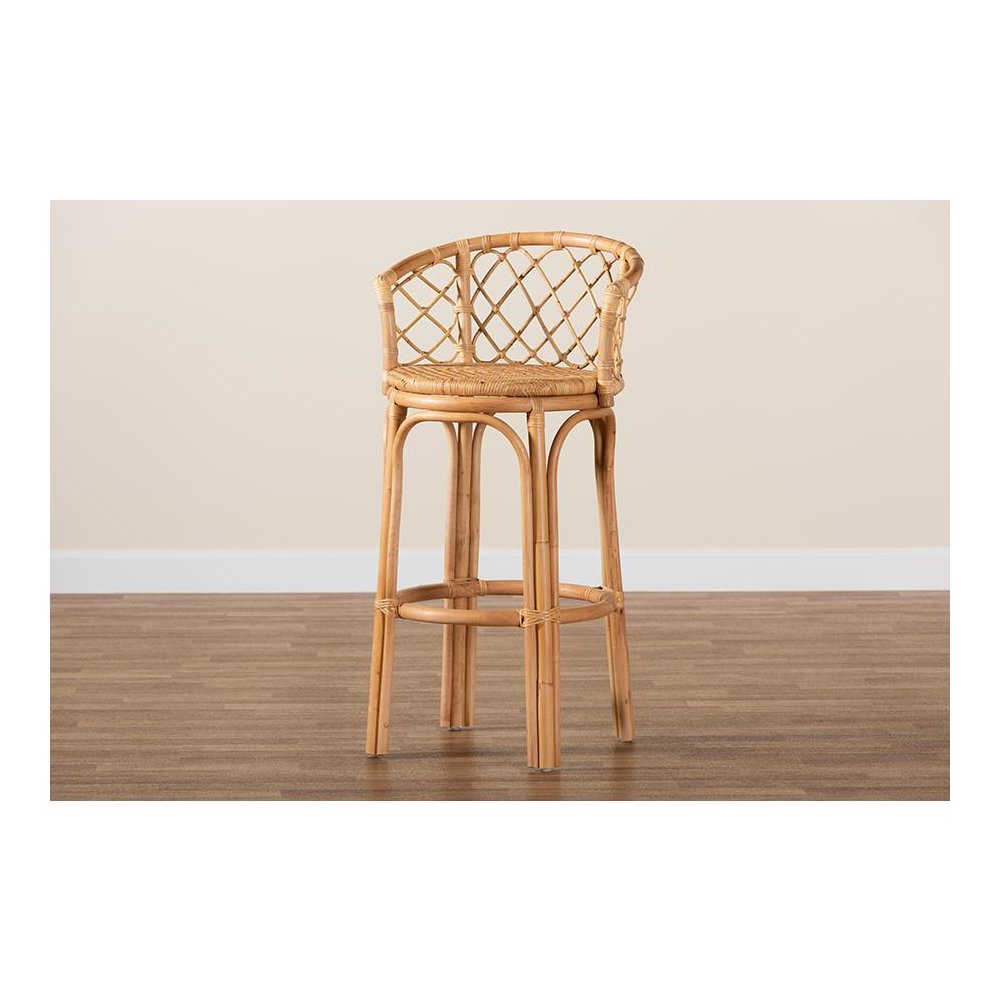 bali & pari Orchard Modern Bohemian Natural Brown Rattan Bar Stool. Picture 9