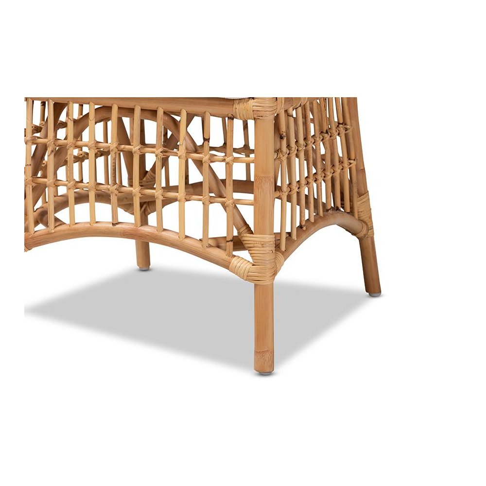 Bohemian White Fabric Upholstered and Natural Brown Rattan Dining Chair. Picture 6