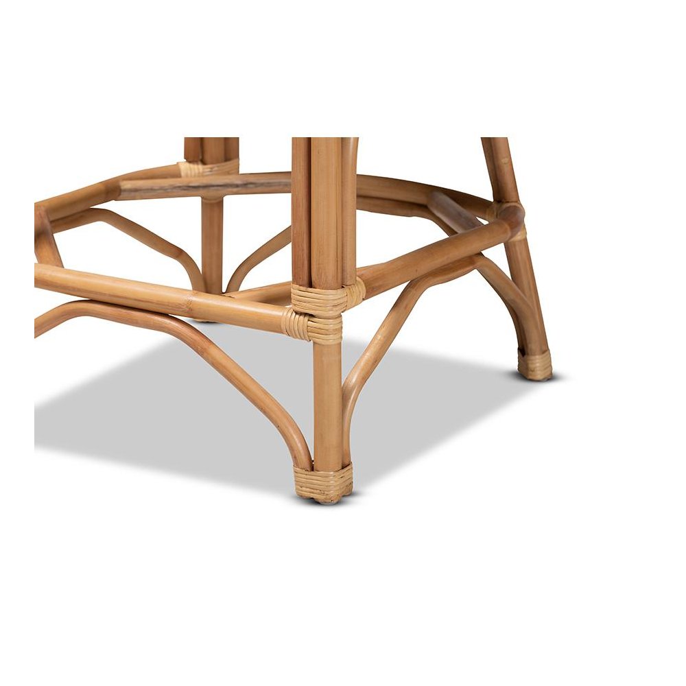 Bohemian White Fabric Upholstered and Natural Brown Rattan Counter Stool. Picture 6