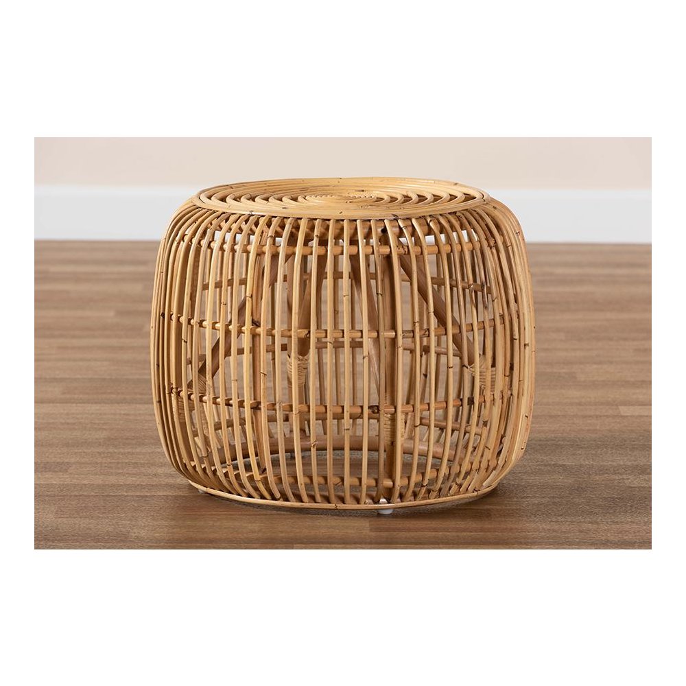 bali & pari Maverick Modern Bohemian Natural Brown Rattan End table. Picture 5