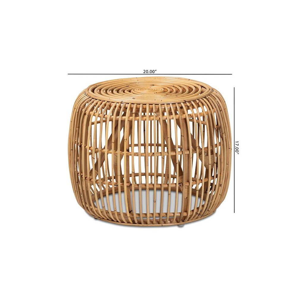 bali & pari Maverick Modern Bohemian Natural Brown Rattan End table. Picture 6