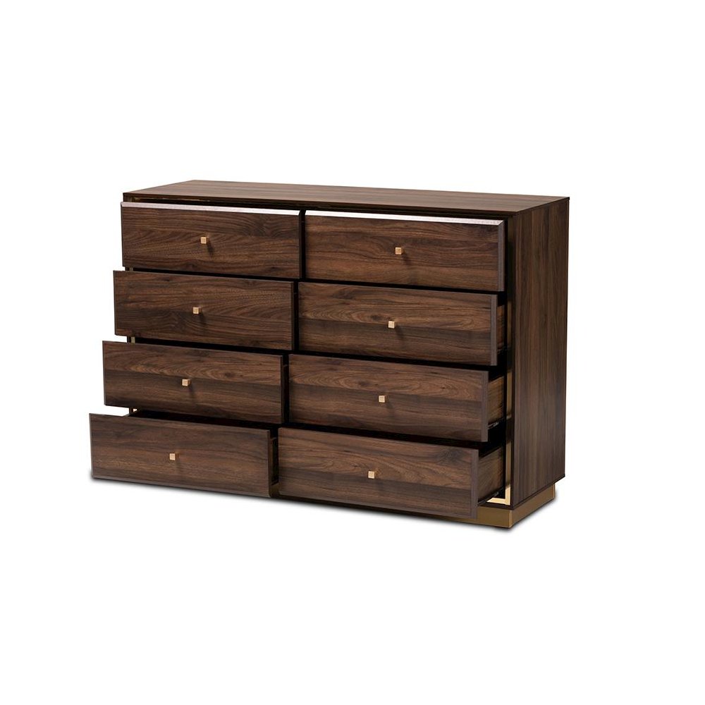 Walnut Brown Finished Wood and Gold Metal 8-Drawer Dresser. Picture 2