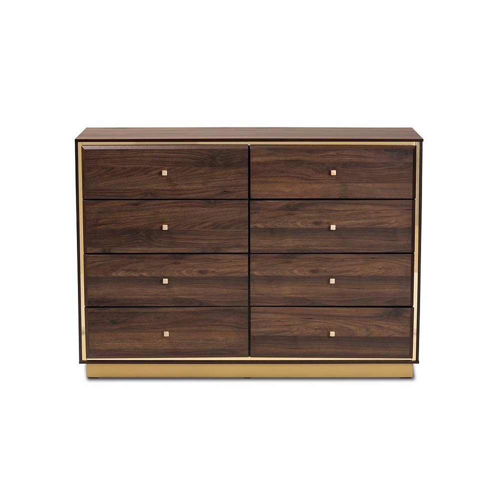 Walnut Brown Finished Wood and Gold Metal 8-Drawer Dresser. Picture 3
