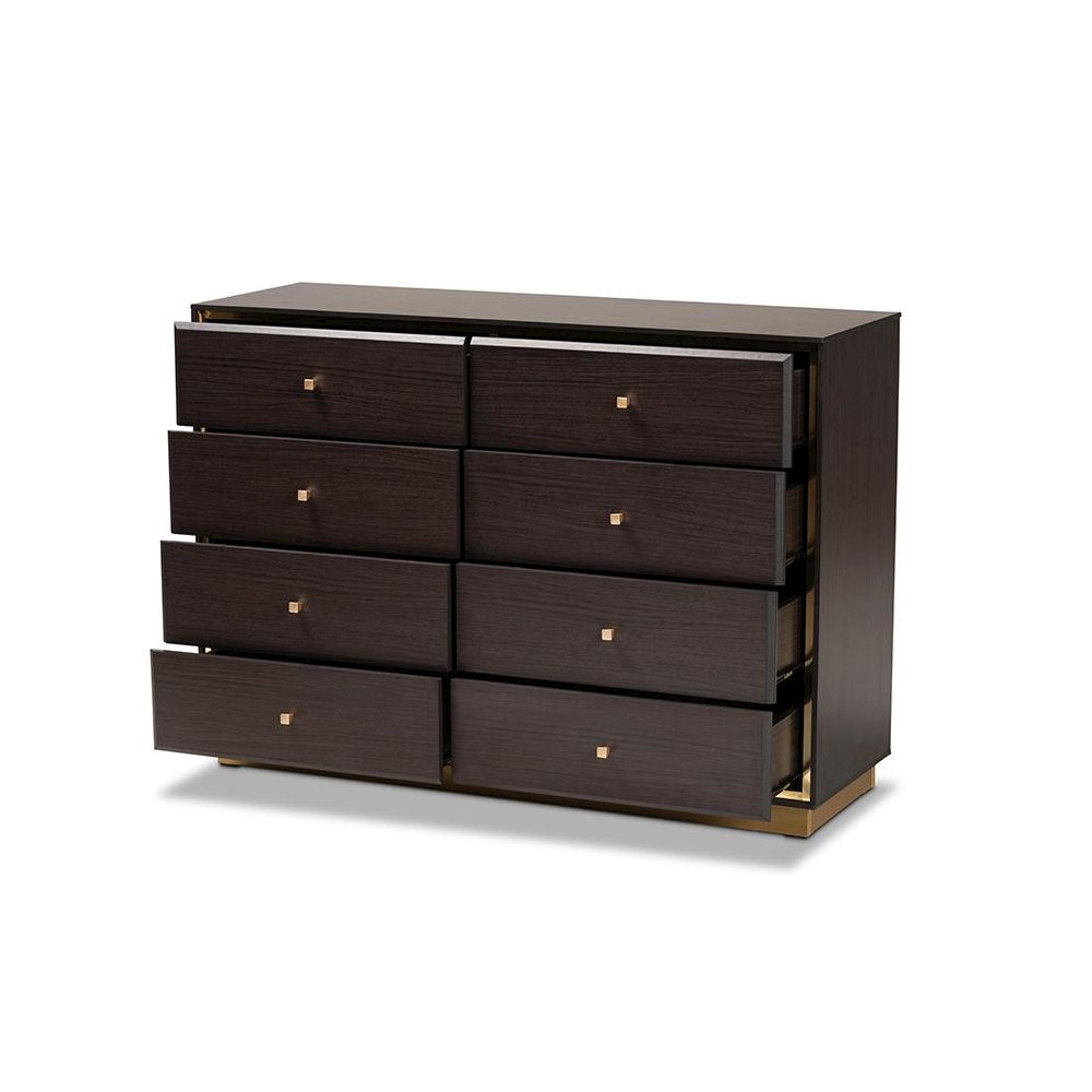 Espresso Brown Finished Wood and Gold Metal 8-Drawer Dresser. Picture 2