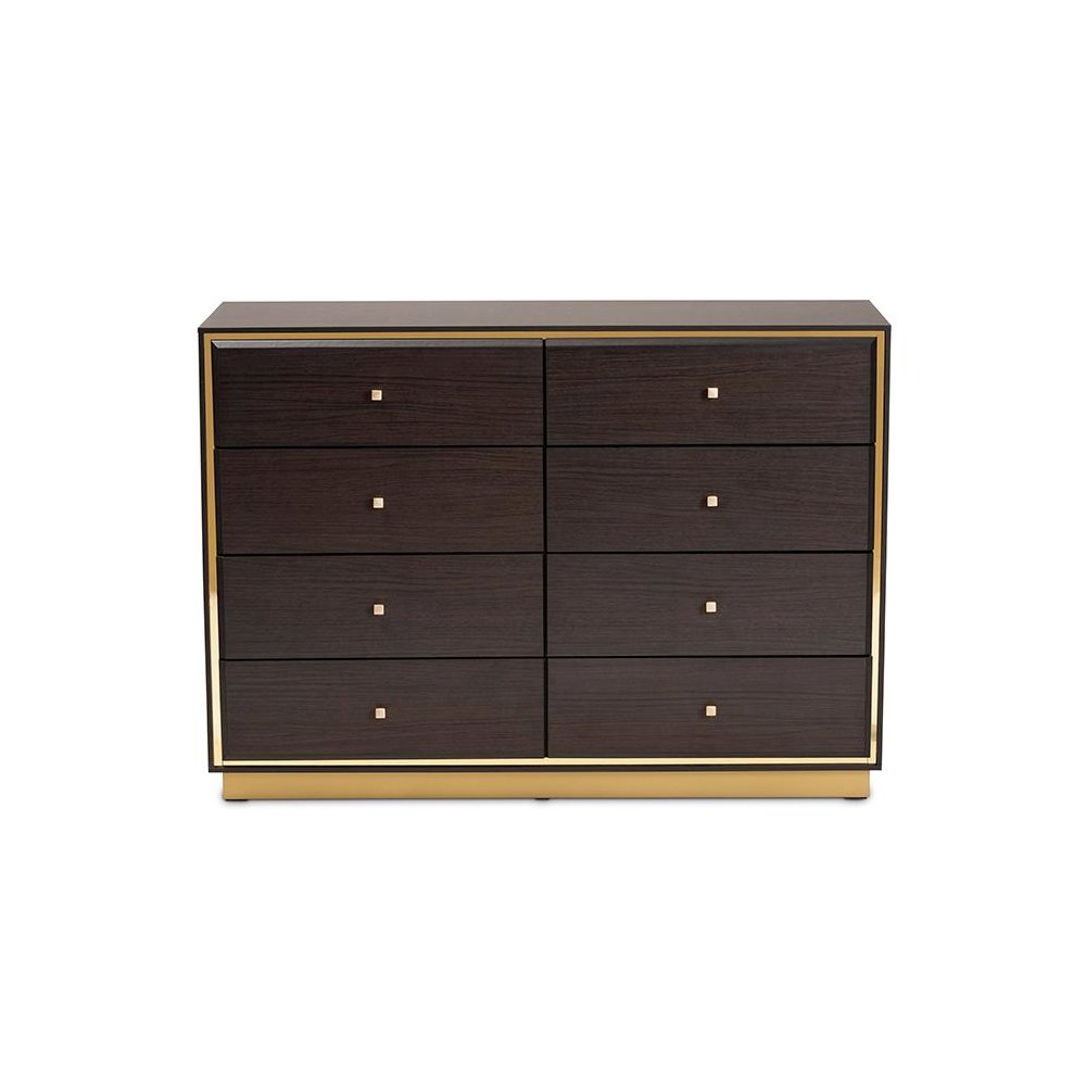 Espresso Brown Finished Wood and Gold Metal 8-Drawer Dresser. Picture 3