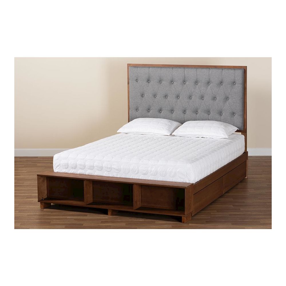Walnut Brown Finished Wood King Size Platform Storage Bed. Picture 11