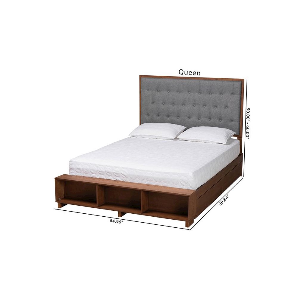 Walnut Brown Finished Wood King Size Platform Storage Bed. Picture 12