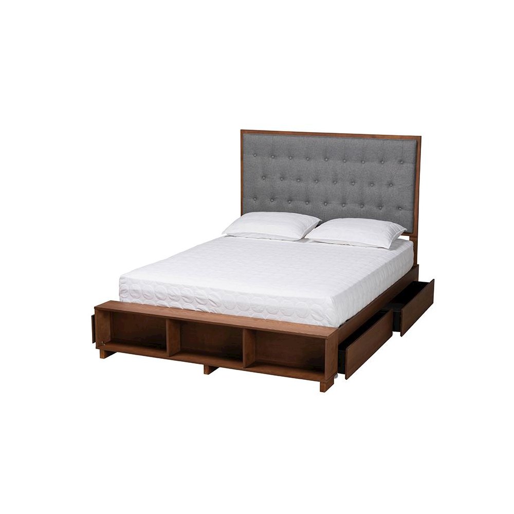 Walnut Brown Finished Wood King Size Platform Storage Bed. Picture 2