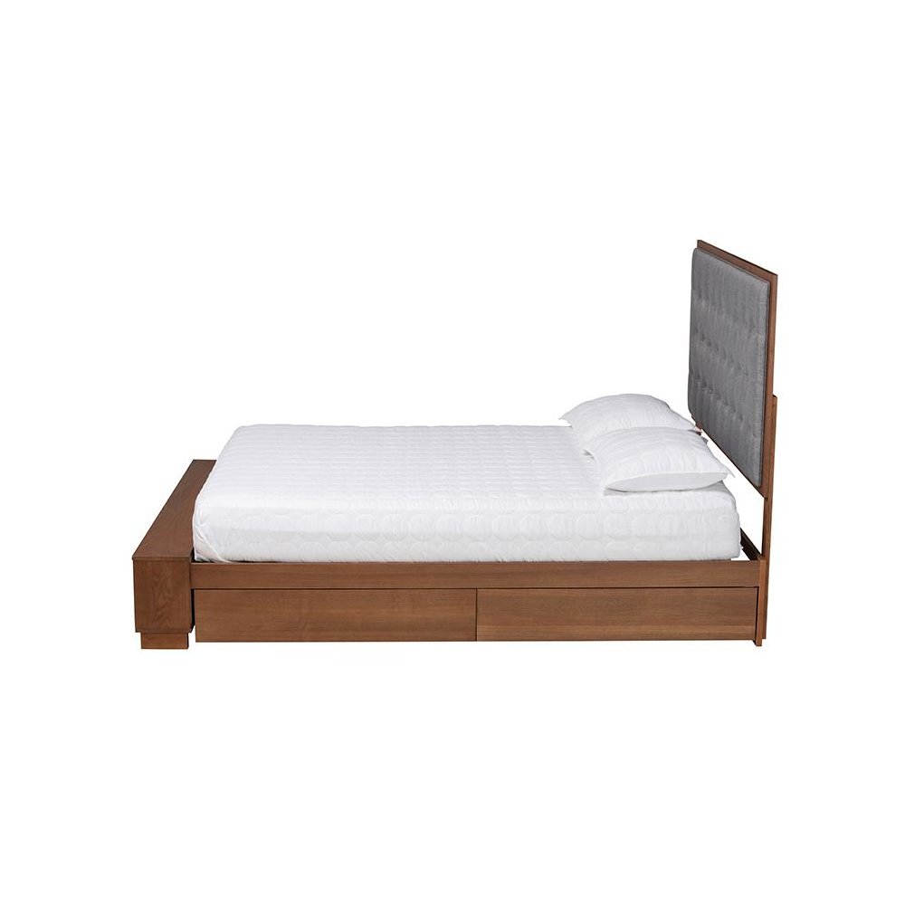 Walnut Brown Finished Wood King Size Platform Storage Bed. Picture 3