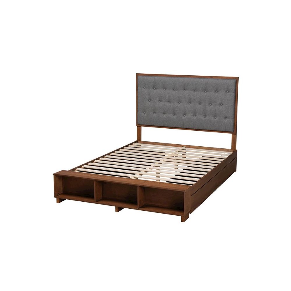Walnut Brown Finished Wood King Size Platform Storage Bed. Picture 4