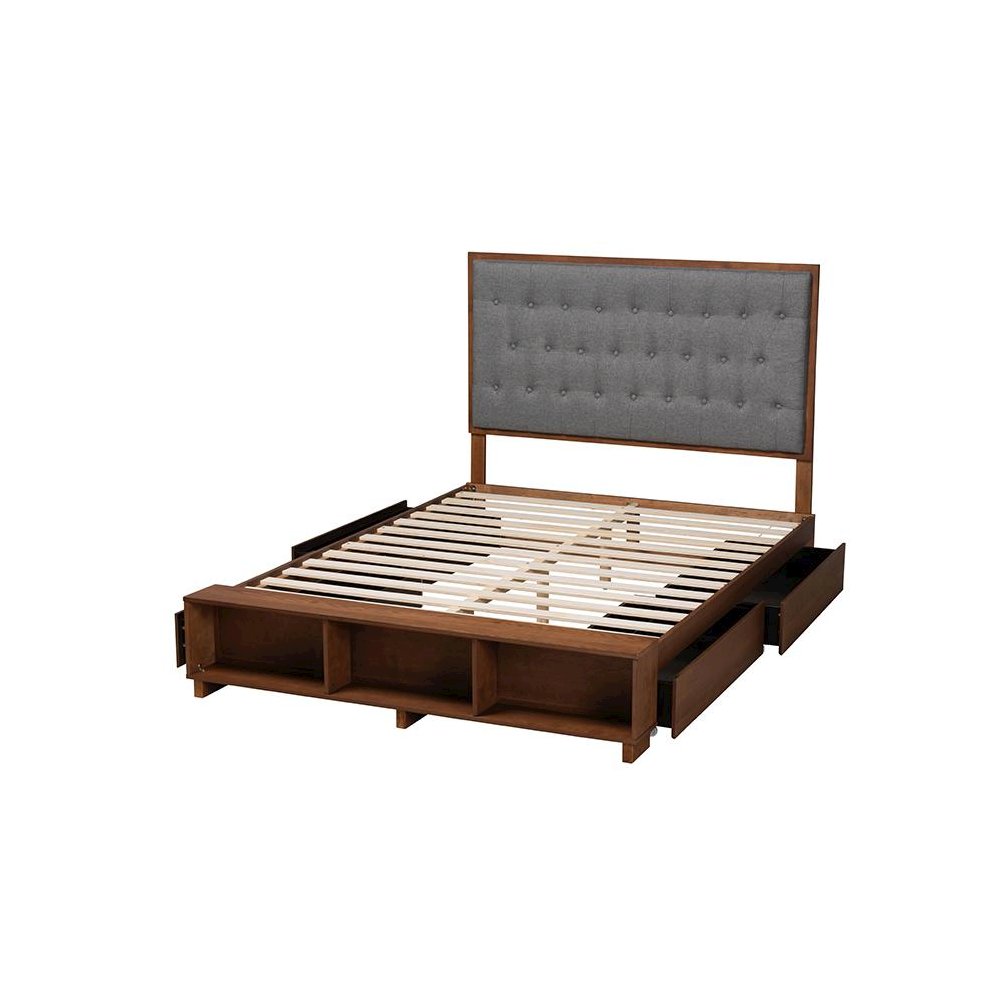 Walnut Brown Finished Wood King Size Platform Storage Bed. Picture 5