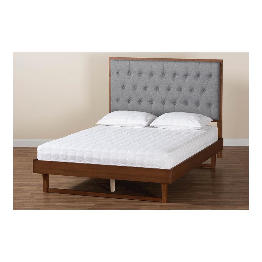 Walnut Brown Finished Wood King Size Platform Bed. Picture 8