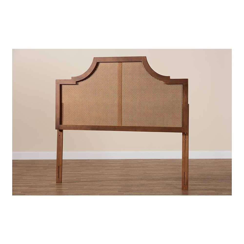 Risha Mid-Century Modern Ash Walnut Finished Wood and Rattan King Size Headboard. Picture 6