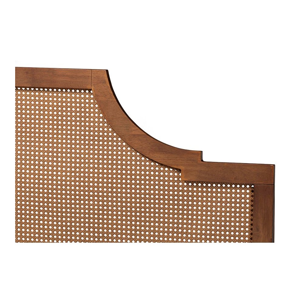 Francine Mid-Century Modern Ash Walnut Woven Rattan Queen Size Bed. Picture 4