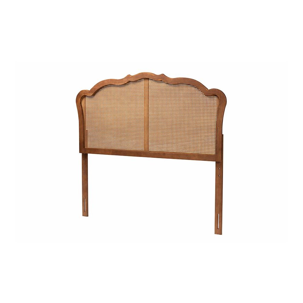 Traditional Ash Walnut Finished Wood King Size Headboard with Rattan. Picture 1