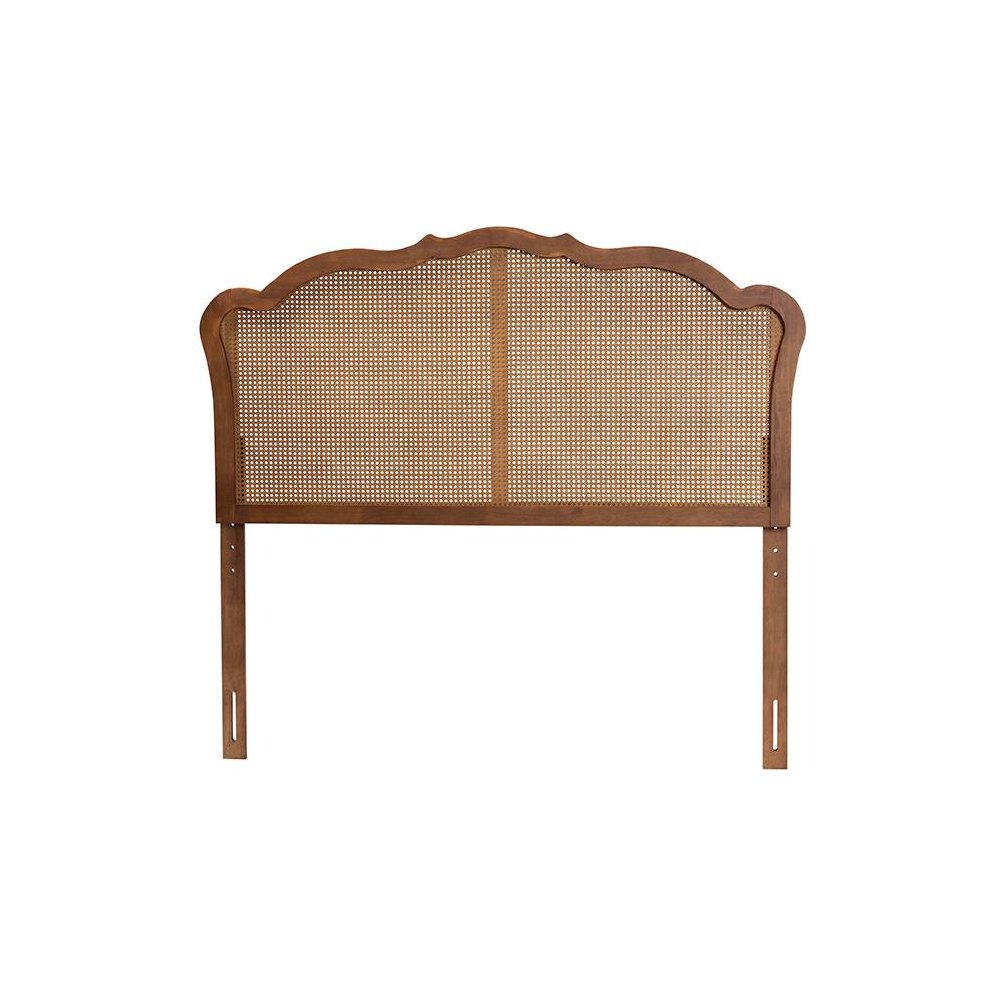Traditional Ash Walnut Finished Wood King Size Headboard with Rattan. Picture 2