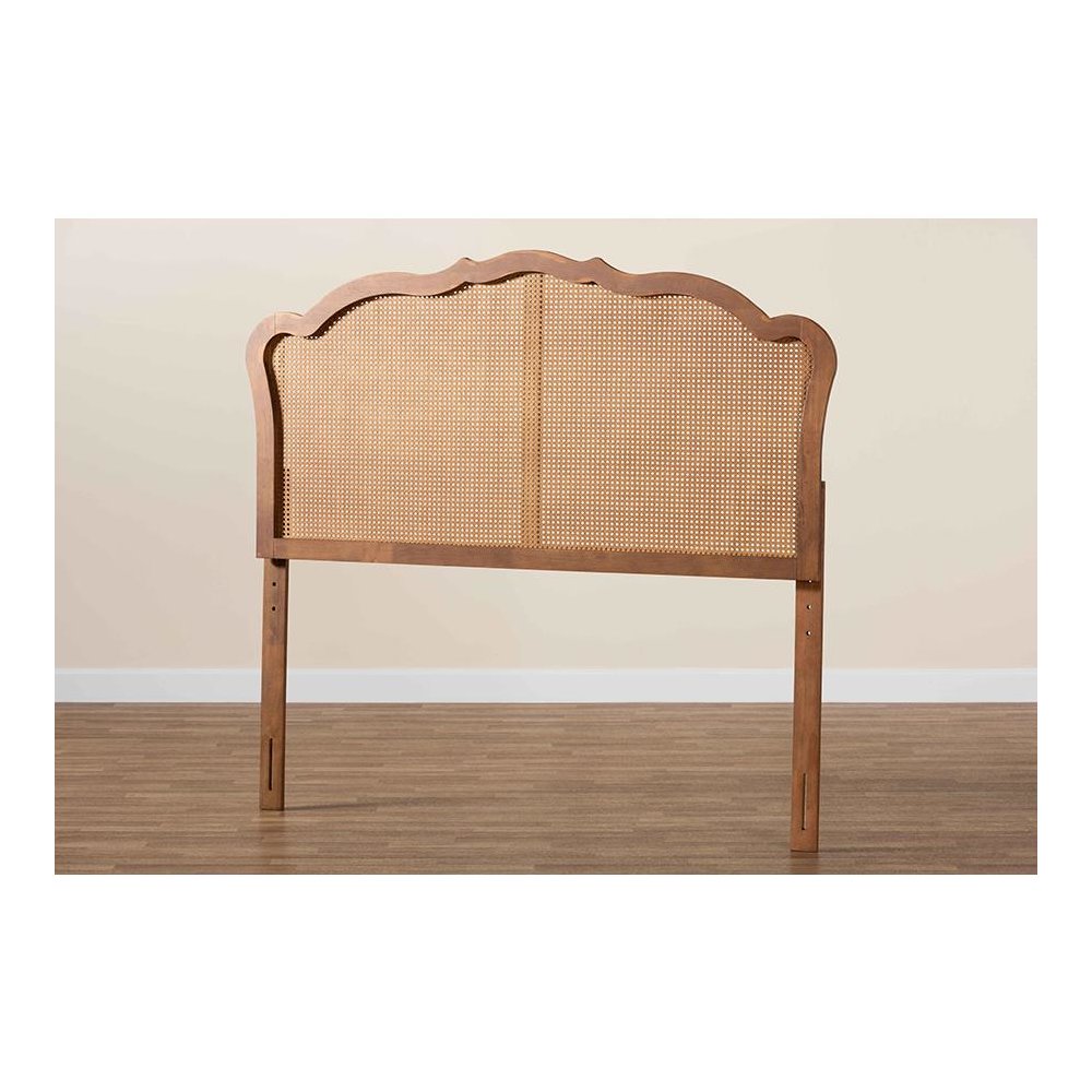 Traditional Ash Walnut Finished Wood King Size Headboard with Rattan. Picture 6