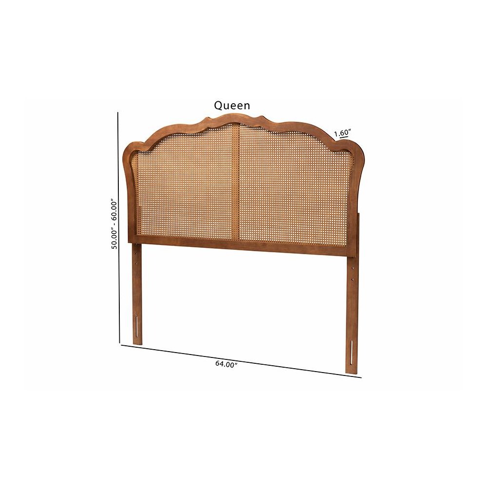 Traditional Ash Walnut Finished Wood King Size Headboard with Rattan. Picture 7