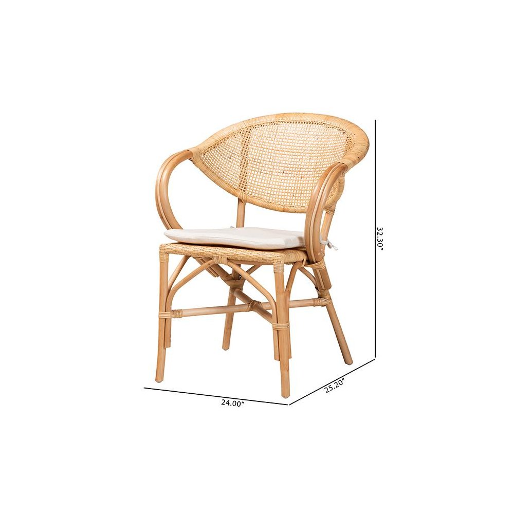 bali & pari Varick Modern Bohemian Natural Brown Finished Rattan Dining Chair. Picture 10