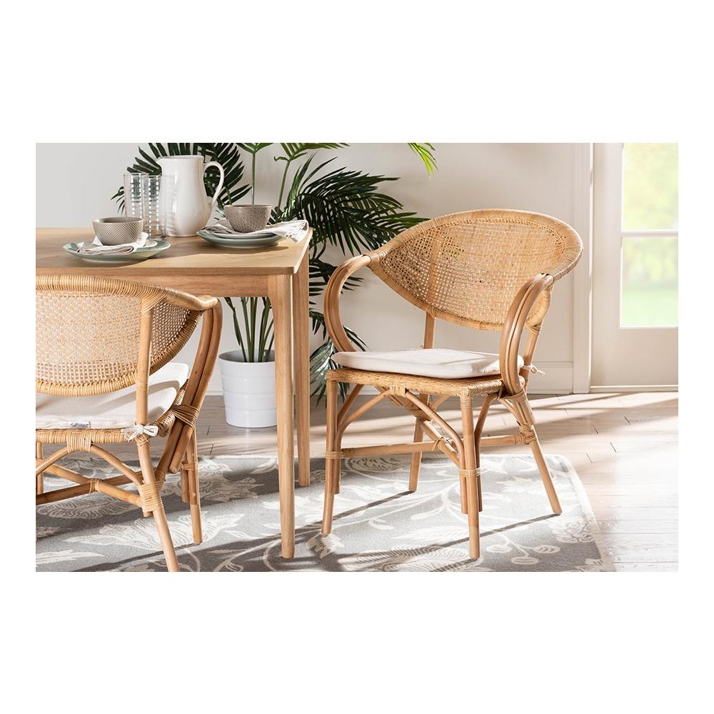 bali & pari Varick Modern Bohemian Natural Brown Finished Rattan Dining Chair. Picture 8