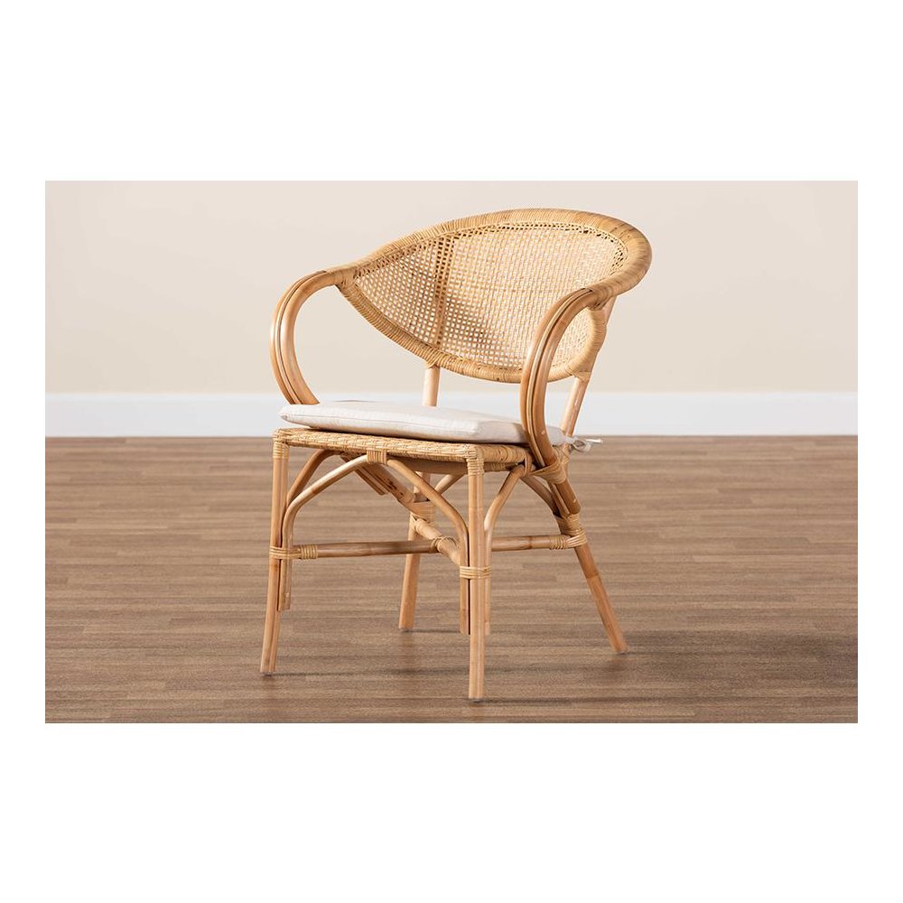 bali & pari Varick Modern Bohemian Natural Brown Finished Rattan Dining Chair. Picture 9