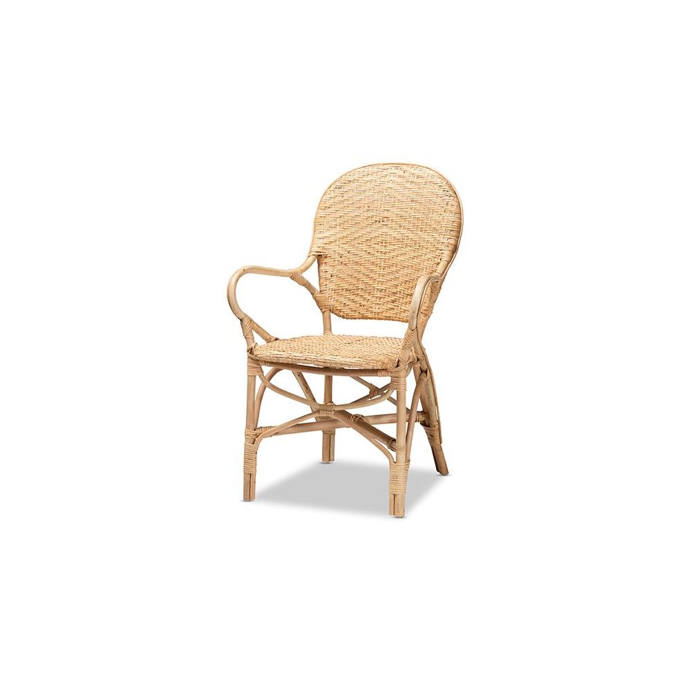 bali & pari Genna Modern Bohemian Natural Brown Finished Rattan Dining Chair. Picture 1