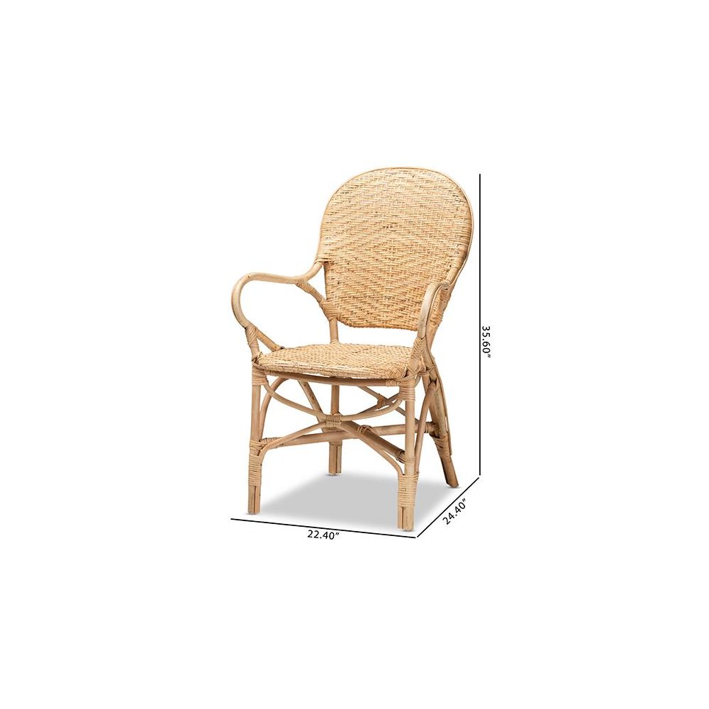 bali & pari Genna Modern Bohemian Natural Brown Finished Rattan Dining Chair. Picture 10