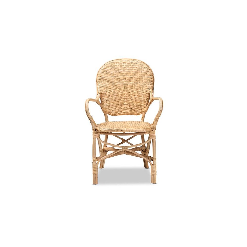 bali & pari Genna Modern Bohemian Natural Brown Finished Rattan Dining Chair. Picture 2