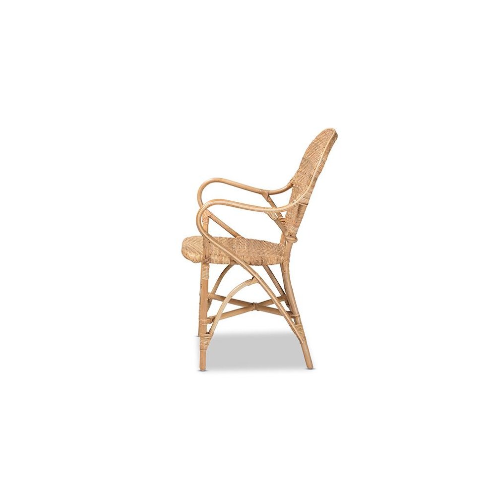 bali & pari Genna Modern Bohemian Natural Brown Finished Rattan Dining Chair. Picture 3