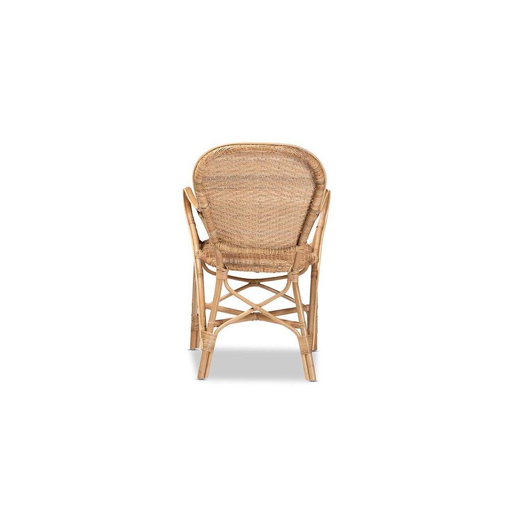 bali & pari Genna Modern Bohemian Natural Brown Finished Rattan Dining Chair. Picture 4