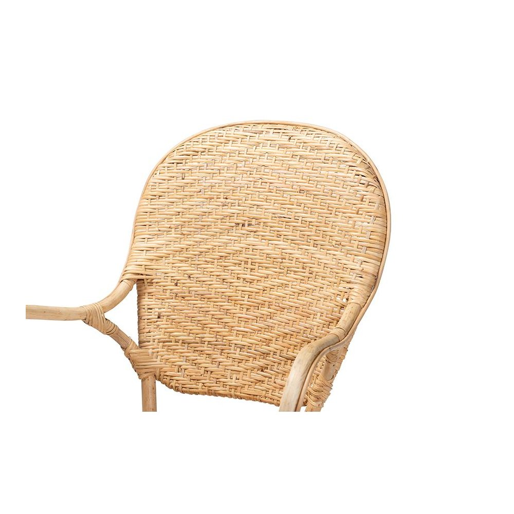 bali & pari Genna Modern Bohemian Natural Brown Finished Rattan Dining Chair. Picture 5