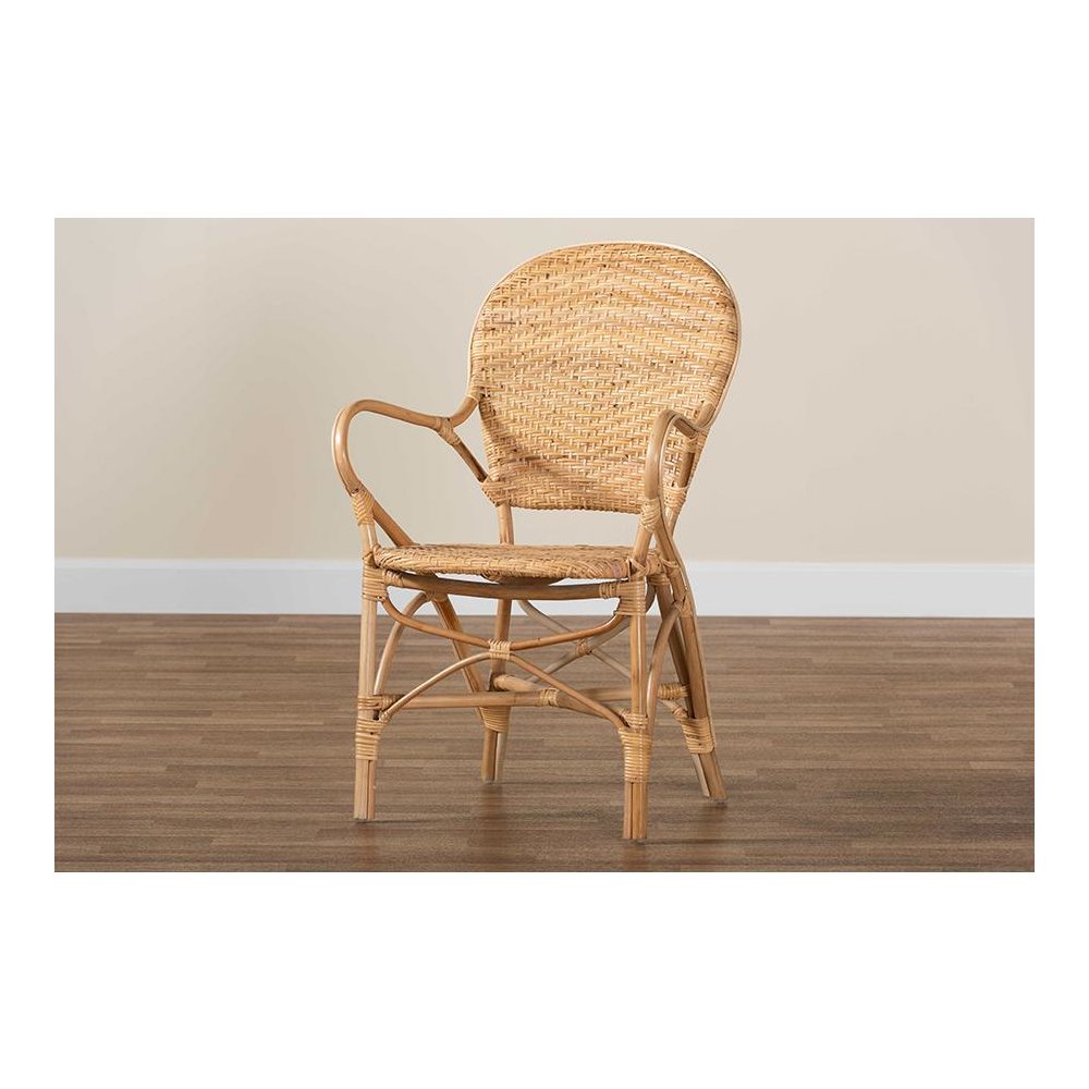 bali & pari Genna Modern Bohemian Natural Brown Finished Rattan Dining Chair. Picture 9