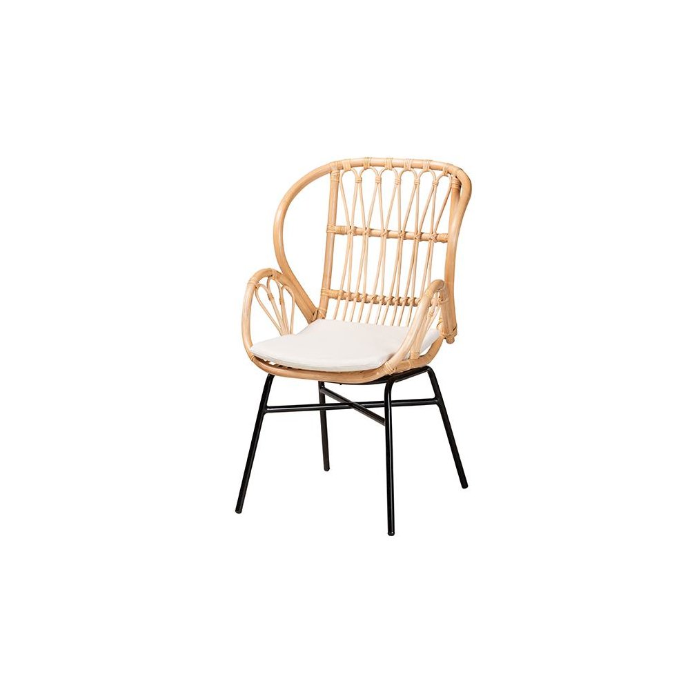 bali & pari Caelia Modern Bohemian Natural Brown Rattan and Black Metal Chair. Picture 1