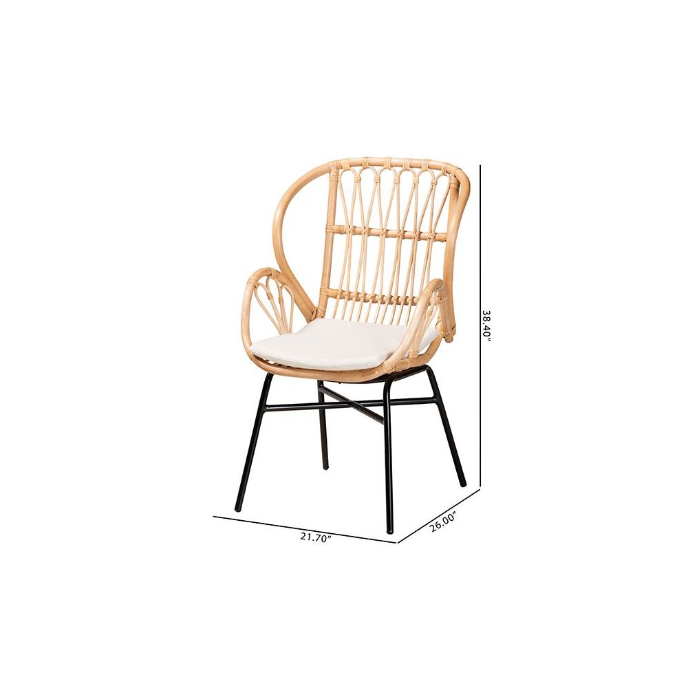 bali & pari Caelia Modern Bohemian Natural Brown Rattan and Black Metal Chair. Picture 10