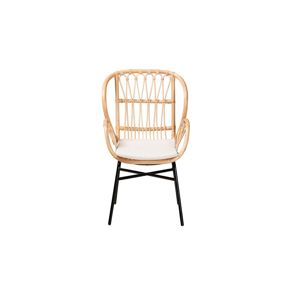 bali & pari Caelia Modern Bohemian Natural Brown Rattan and Black Metal Chair. Picture 2