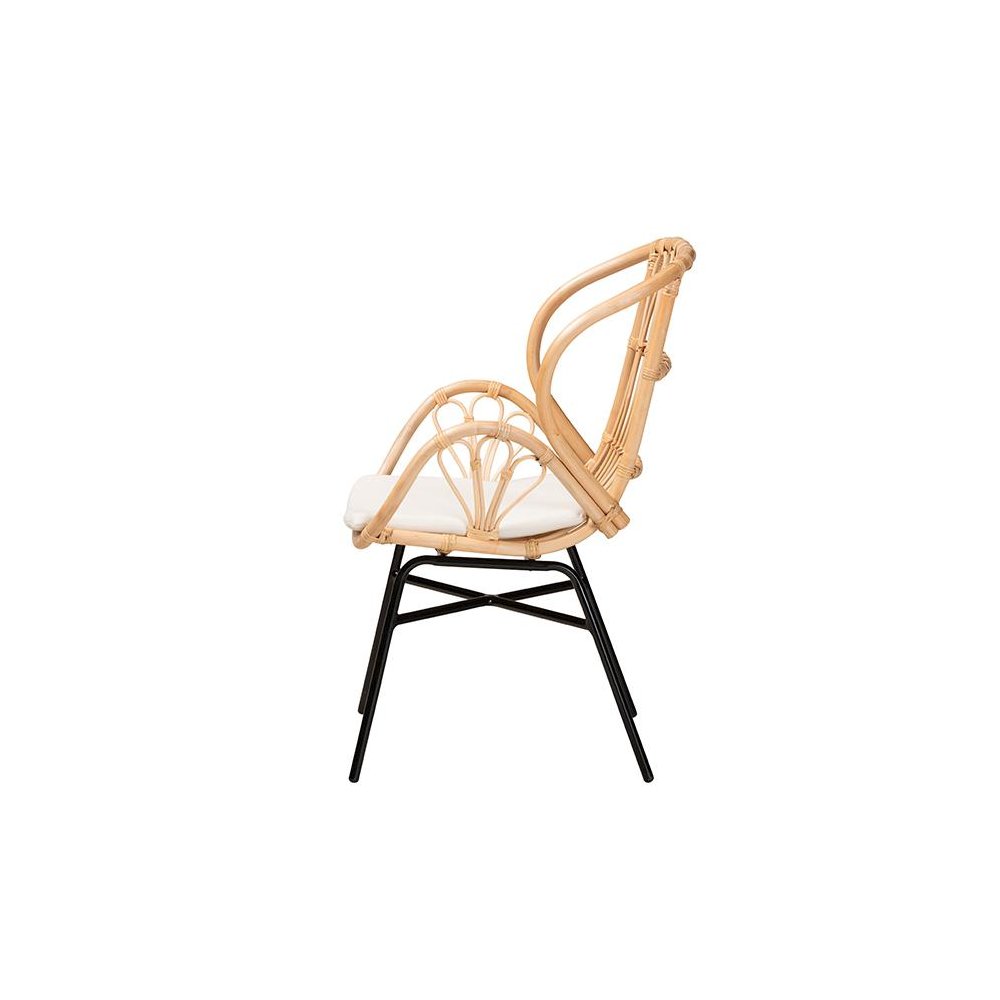 bali & pari Caelia Modern Bohemian Natural Brown Rattan and Black Metal Chair. Picture 3
