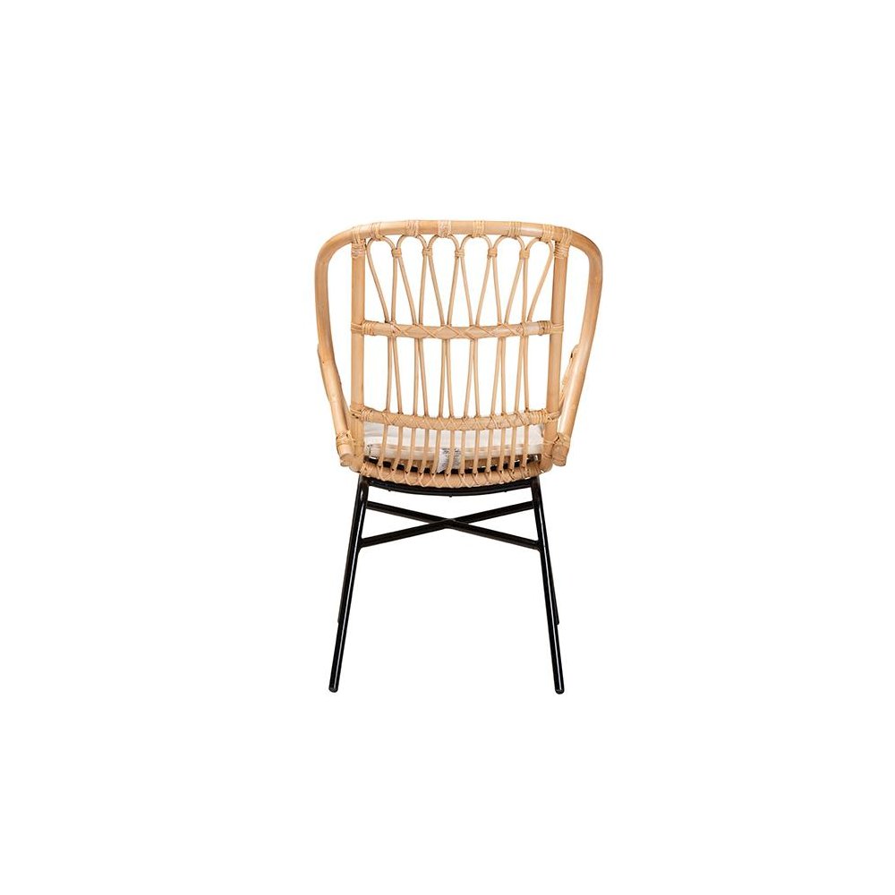 bali & pari Caelia Modern Bohemian Natural Brown Rattan and Black Metal Chair. Picture 4