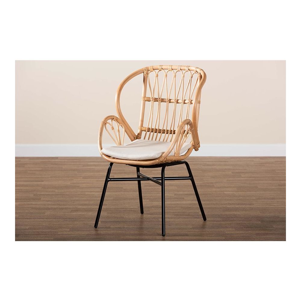 bali & pari Caelia Modern Bohemian Natural Brown Rattan and Black Metal Chair. Picture 9